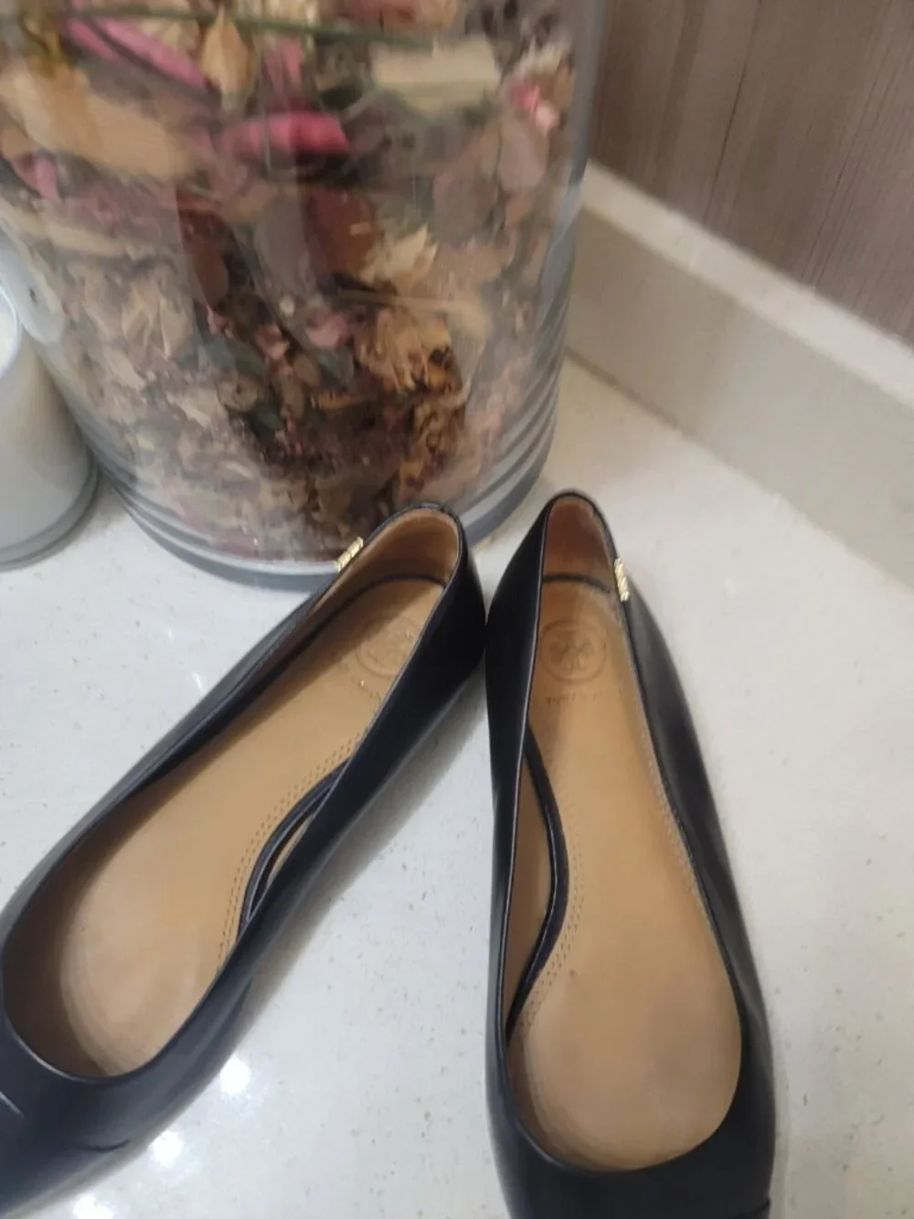 Tory Burch Penelope Pointed Toe Leather Flats Black Size 7.5 M